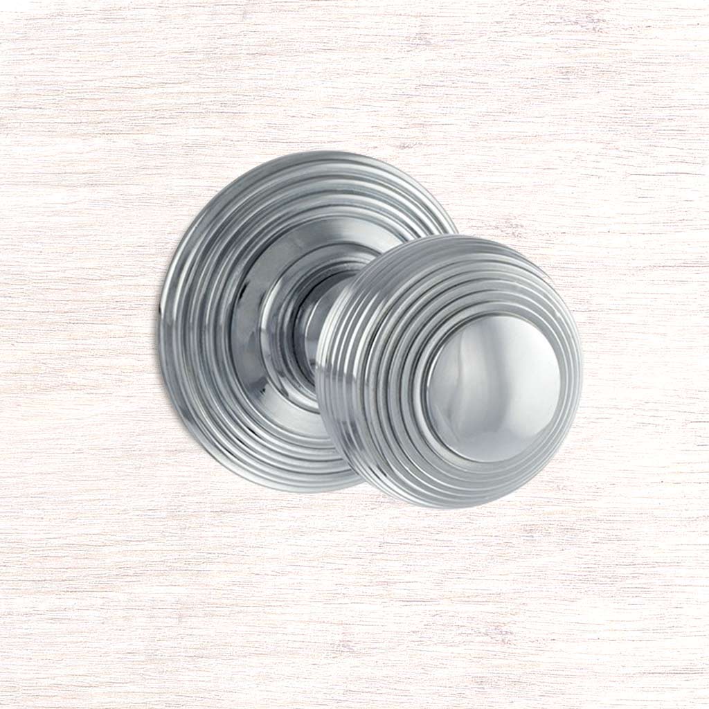 Ripon Reeded Old English Mortice Knob - Polished Chrome