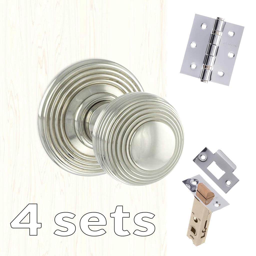 Four Pack Ripon Reeded Old English Mortice Knob - Polished Nickel