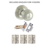 Four Pack Ripon Reeded Old English Mortice Knob - Polished Nickel