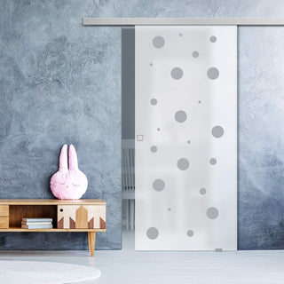 Image: Single Glass Sliding Door - Polka Dot 8mm Obscure Glass - Obscure Printed Design with Elegant Track