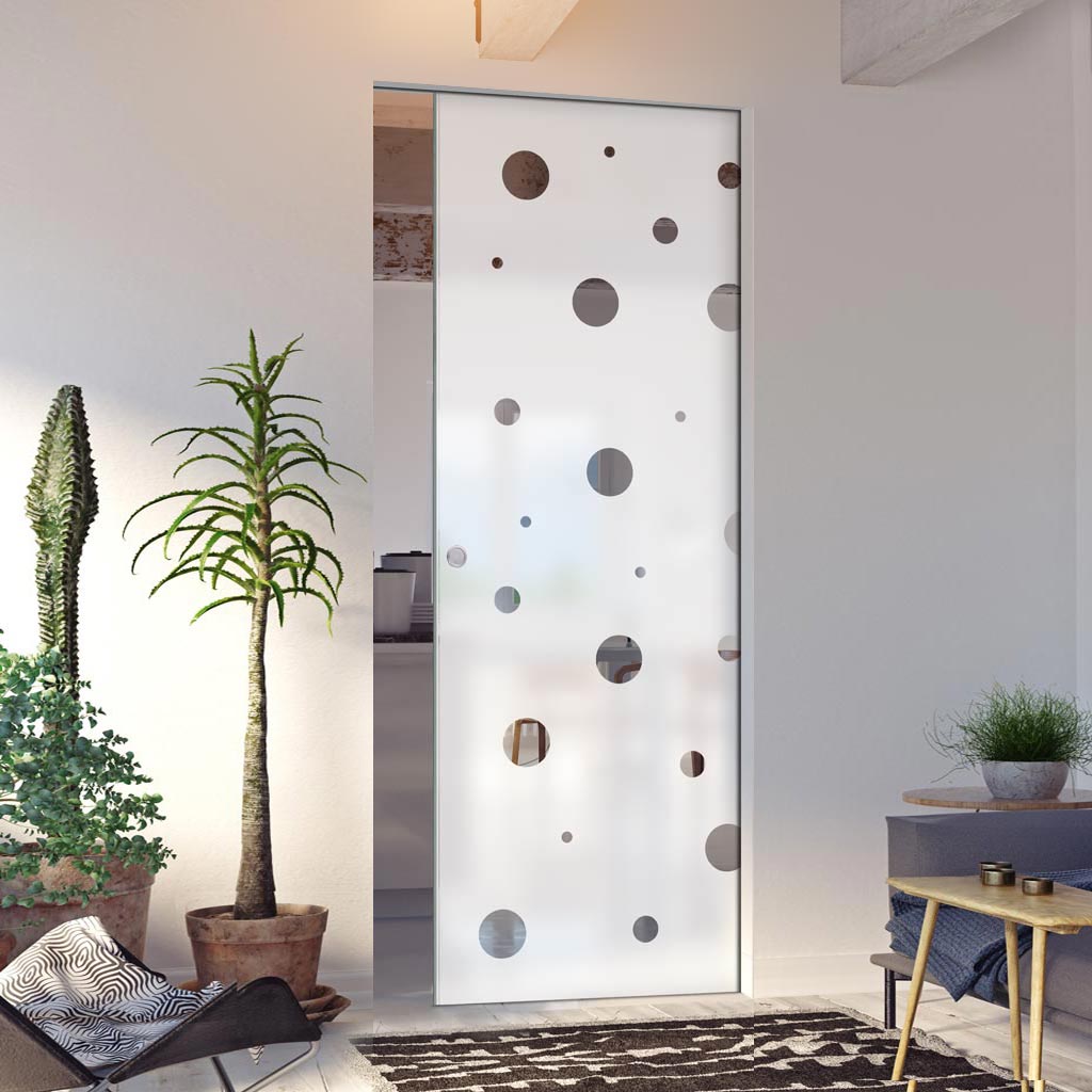 Polka Dot 8mm Obscure Glass - Clear Printed Design - Single Absolute Pocket Door