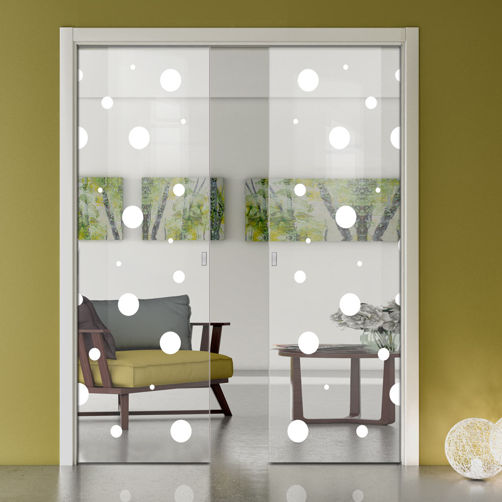 Polka Dot 8mm Clear Glass - Obscure Printed Design - Double Evokit Glass Pocket Door