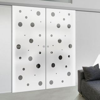 Image: Double Glass Sliding Door - Polka Dot 8mm Obscure Glass - Clear Printed Design with Elegant Track