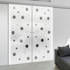 Double Glass Sliding Door - Polka Dot 8mm Obscure Glass - Clear Printed Design with Elegant Track