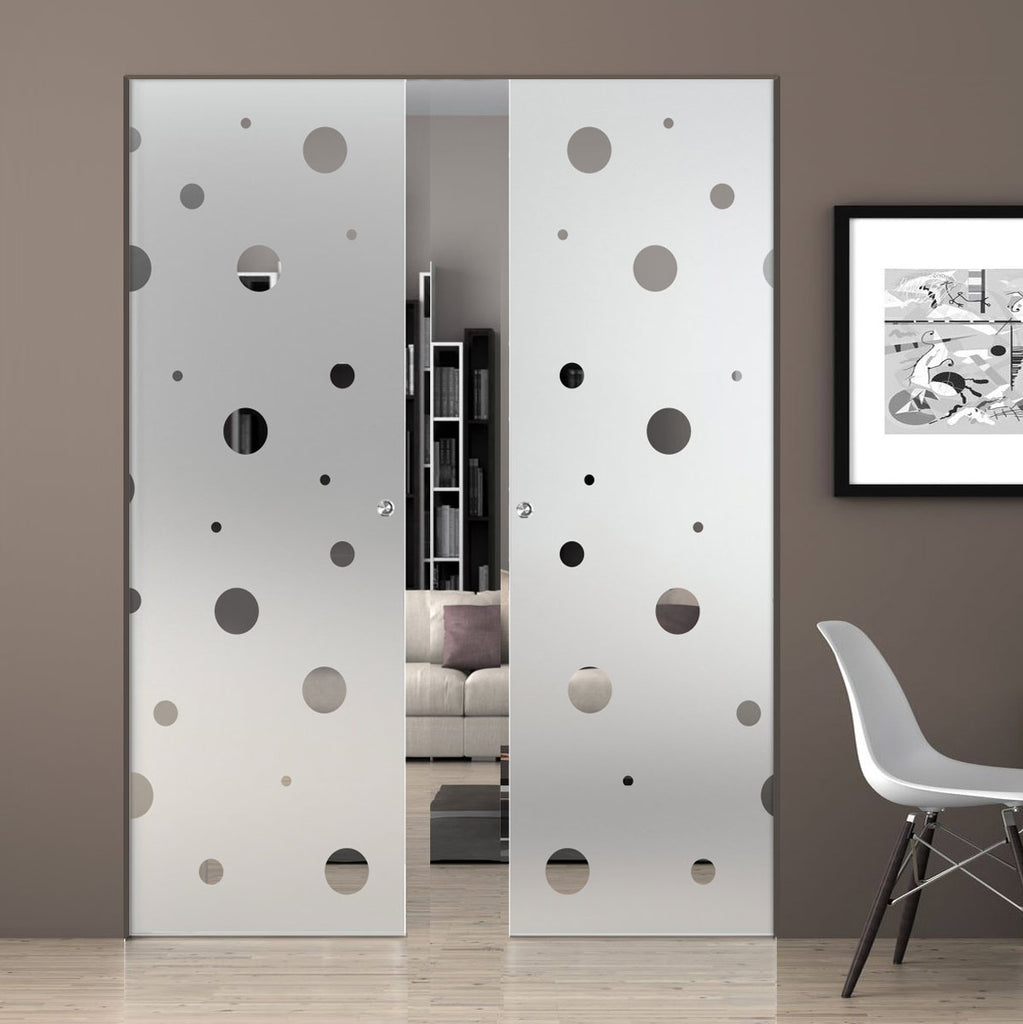 Polka Dot 8mm Obscure Glass - Clear Printed Design - Double Absolute Pocket Door