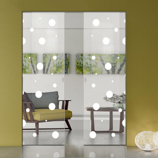 Image: Polka Dot 8mm Clear Glass - Obscure Printed Design - Double Absolute Pocket Door