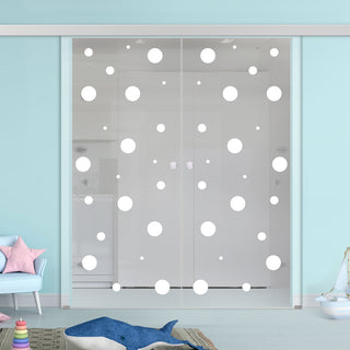 Image: Double Glass Sliding Door - Polka Dot 8mm Clear Glass - Obscure Printed Design with Elegant Track
