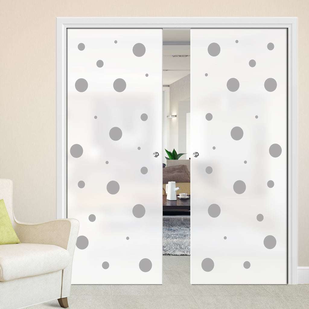 Polka Dot 8mm Obscure Glass - Obscure Printed Design - Double Evokit Glass Pocket Door