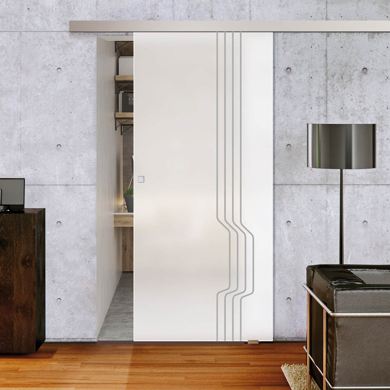 Single Glass Sliding Door - Polwarth 8mm Obscure Glass - Obscure Printed Design - Planeo 60 Pro Kit