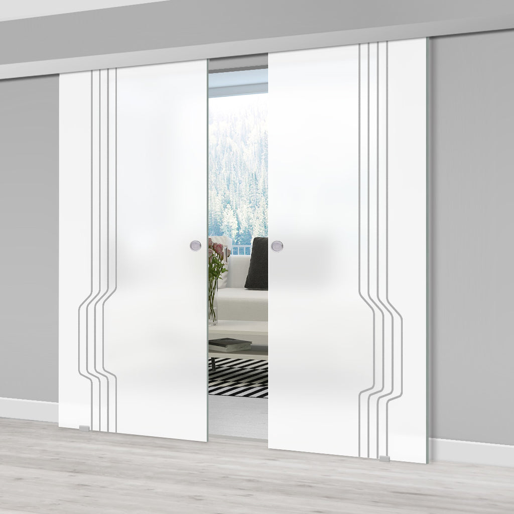 Double Glass Sliding Door - Polwarth 8mm Obscure Glass - Obscure Printed Design - Planeo 60 Pro Kit