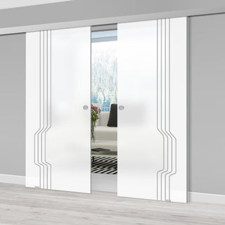 Image: Double Glass Sliding Door - Polwarth 8mm Obscure Glass - Obscure Printed Design - Planeo 60 Pro Kit