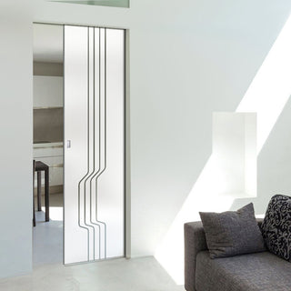 Image: Polwarth 8mm Obscure Glass - Clear Printed Design - Single Absolute Pocket Door