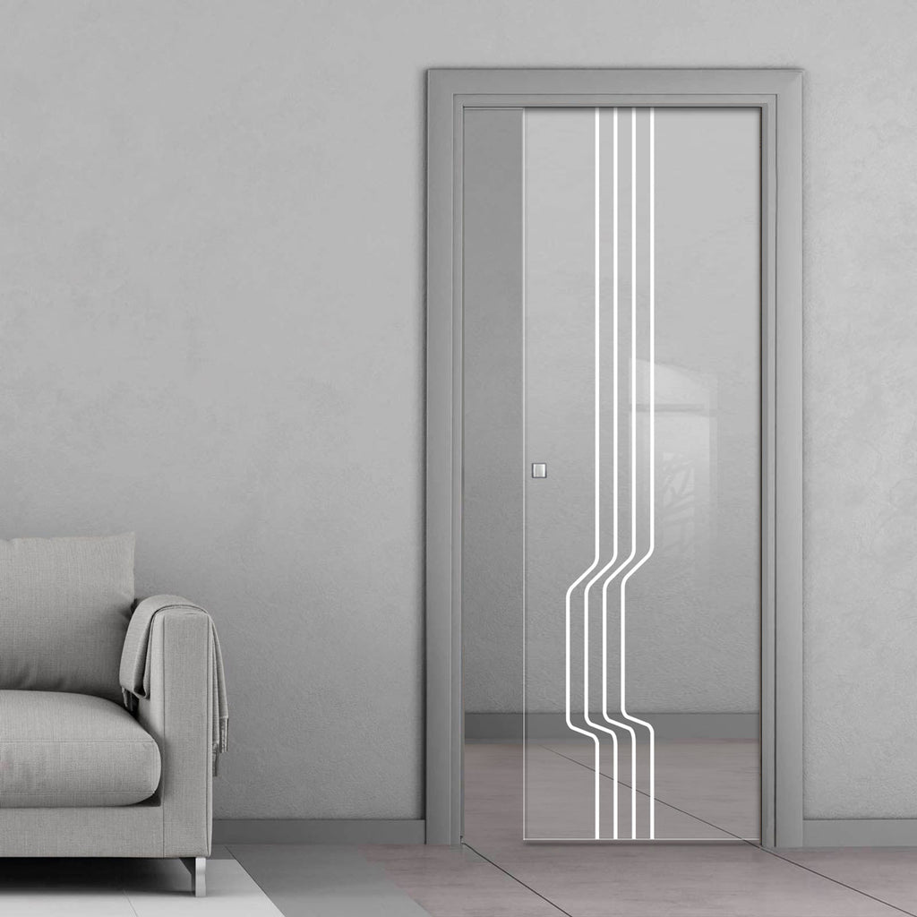 Polwarth 8mm Clear Glass - Obscure Printed Design - Single Evokit Glass Pocket Door