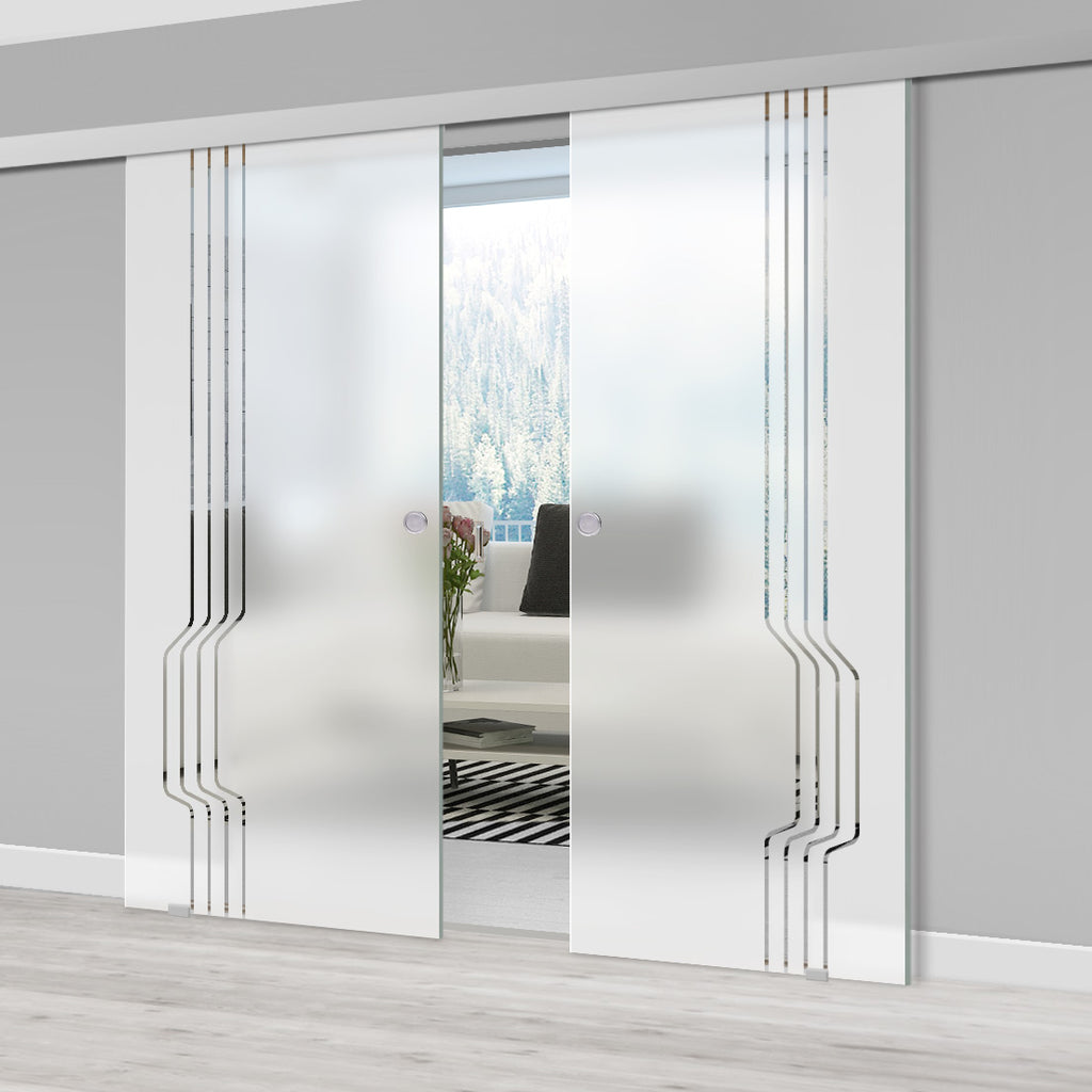 Double Glass Sliding Door - Polwarth 8mm Obscure Glass - Clear Printed Design - Planeo 60 Pro Kit