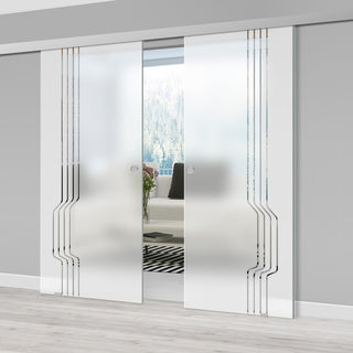 Image: Double Glass Sliding Door - Polwarth 8mm Obscure Glass - Clear Printed Design - Planeo 60 Pro Kit