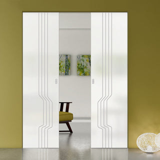 Image: Polwarth 8mm Obscure Glass - Obscure Printed Design - Double Absolute Pocket Door