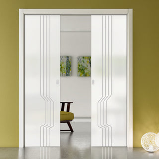 Image: Polwarth 8mm Obscure Glass - Obscure Printed Design - Double Evokit Pocket Door