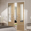 Portici Oak Double Evokit Pocket Doors - Mirror One Side - Prefinished