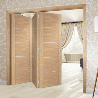 Image: Three Folding Doors & Frame Kit - Portici Oak Flush 3+0 - Aluminium Inlay - Prefinished