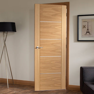Image: Door and Frame Kit - Portici Oak Flush Door - Aluminium Inlay - Prefinished