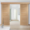 Double Sliding Door & Wall Track - Portici Oak Flush Doors - Aluminium Inlay - Prefinished