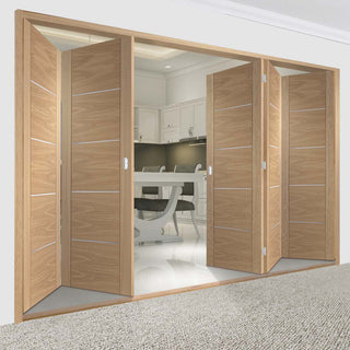 Image: Five Folding Doors & Frame Kit - Portici Oak Flush 3+2 - Aluminium Inlay - Prefinished