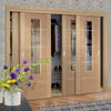 Bespoke Thruslide Portici Oak Glazed 4 Door Wardrobe and Frame Kit - Aluminium Inlay - Prefinished