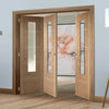 Three Folding Doors & Frame Kit - Portici Oak Flush 2+1 - Aluminium Inlay & Clear Glass - Prefinished