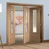 Three Folding Doors & Frame Kit - Portici Oak Flush 2+1 - Aluminium Inlay & Clear Glass - Prefinished