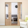 Portici Oak Flush Absolute Evokit Double Pocket Door - Aluminium Inlay & Clear Glass - Prefinished