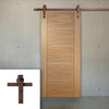 Single Sliding Door & Straight Antique Rust Track - Portici Oak Flush Door - Aluminium Inlay - Prefinished