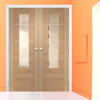 Image: Bespoke Portici Oak Glazed Door Pair - Aluminium Inlay - Prefinished