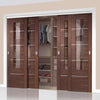 Bespoke Thruslide Portici Walnut Glazed 4 Door Wardrobe and Frame Kit - Aluminium Inlay - Prefinished
