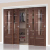 Bespoke Thruslide Portici Walnut Glazed 4 Door Wardrobe and Frame Kit - Aluminium Inlay - Prefinished