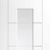 Portici White Staffetta Twin Telescopic Pocket Doors - Clear Etched Glass - Aluminium Inlay - Prefinished