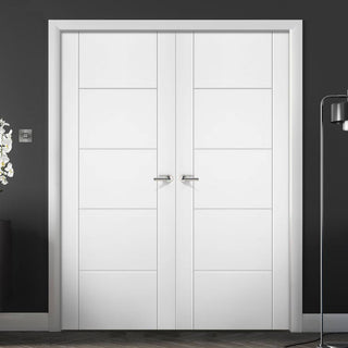 Image: Portici White Flush Door Pair - Aluminium Inlay - Prefinished