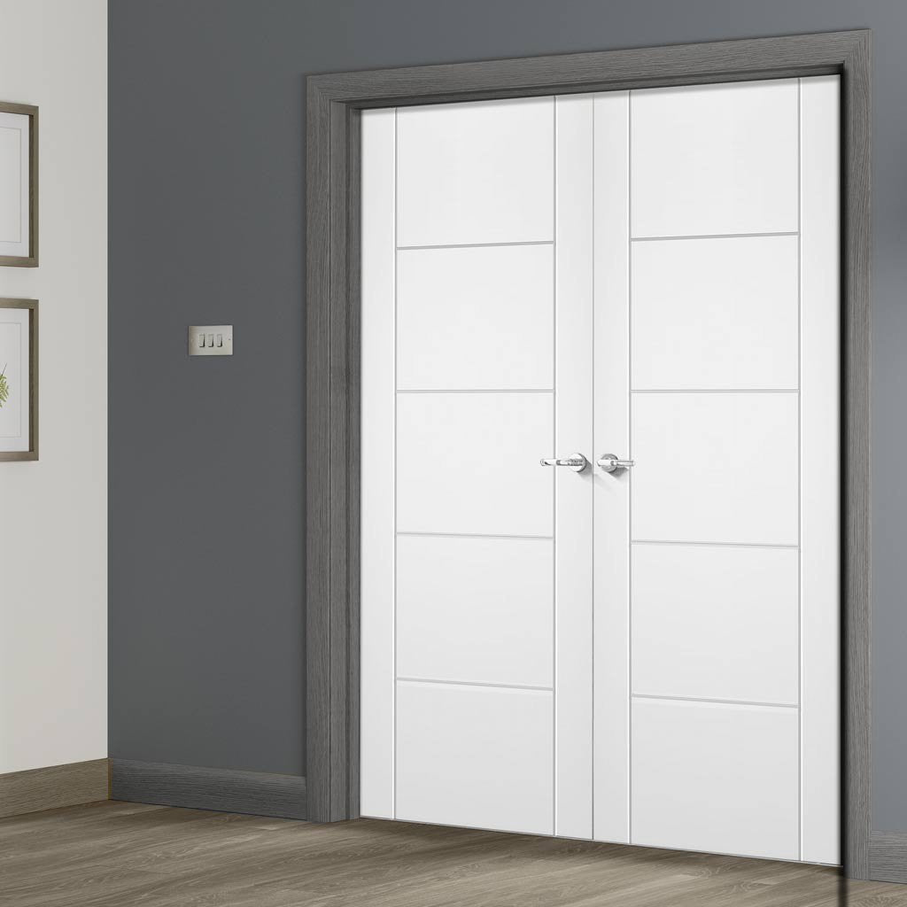 FD30 Fire Pair, Portici White Flush Door Pair - 30 Minute Rated - Aluminium Inlay - Prefinished
