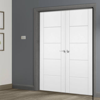 Image: FD30 Fire Pair, Portici White Flush Door Pair - 30 Minute Rated - Aluminium Inlay - Prefinished