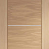 Bespoke Portici Oak Flush Double Frameless Pocket Door Detail - Aluminium Inlay - Prefinished