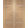 Portici Oak Flush Door Pair - Aluminium Inlay - Prefinished
