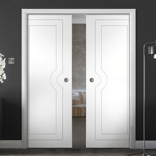 Image: Potenza White Flush Double Evokit Pocket Doors - Prefinished