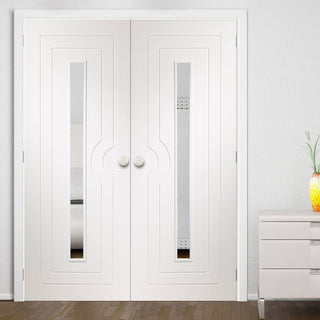 Image: Simpli Double Door Set - Potenza White Flush Door - Clear Glass - Prefinished