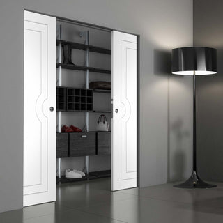 Image: Potenza White Flush Absolute Evokit Double Pocket Door - Prefinished