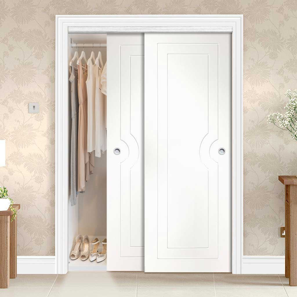 Two Sliding Wardrobe Doors & Frame Kit - Potenza White Flush Door - Prefinished