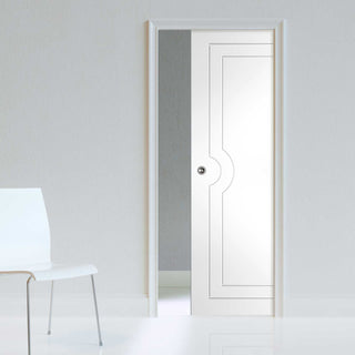 Image: Potenza White Flush Single Evokit Pocket Door - Prefinished