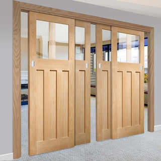 Image: Bespoke Thruslide DX 1930's Oak Glazed - 4 Sliding Doors and Frame Kit - Prefinished