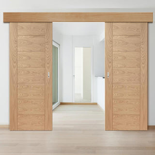 Image: Bespoke Thruslide Surface Palermo Oak - Sliding Double Door and Track Kit - Prefinished