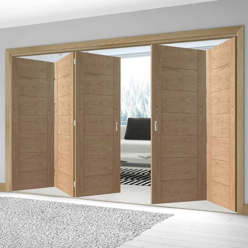 Bespoke Thrufold Palermo Oak Folding 3+2 Door - Panel Effect - Prefinished