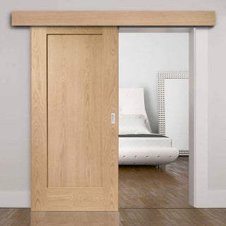 Image: Single Sliding Door & Wall Track - Pattern 10 Oak 1 Panel Door - Prefinished