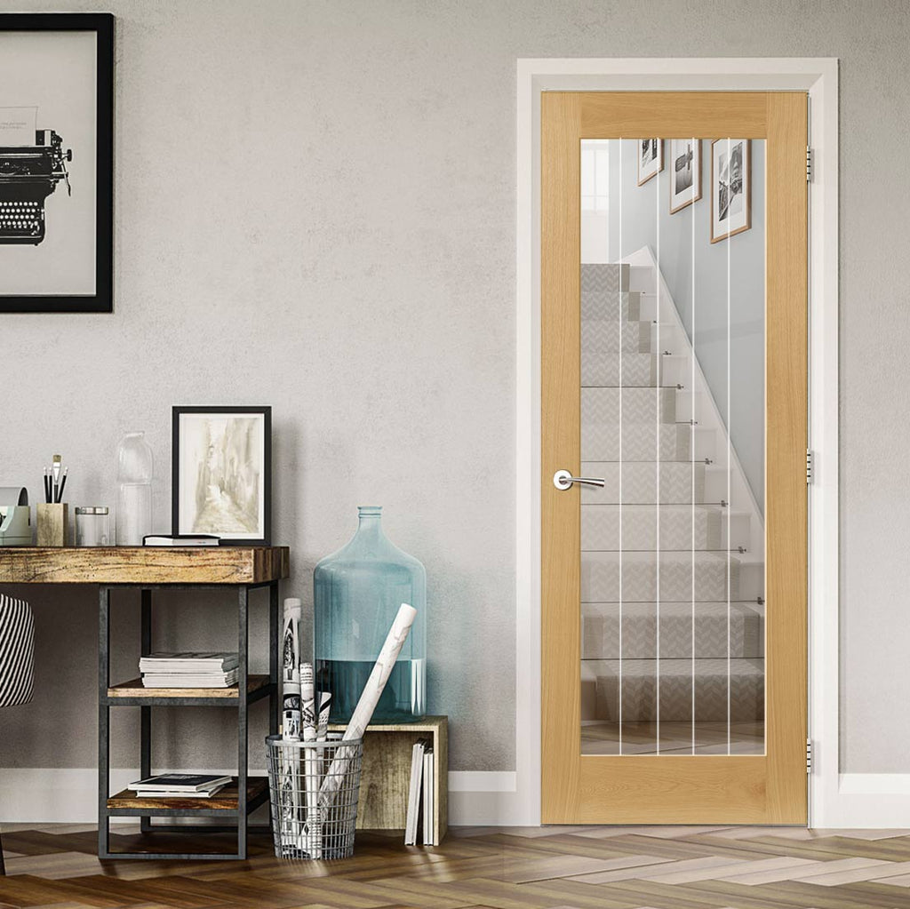 Ely oak cottage style door with clear glass and etched glass